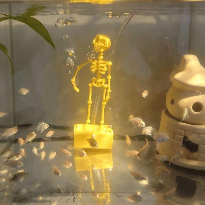 1Pcs Dancing Skeleton Aquarium Bubbler Unique 3D Printed Plastic Skull Ornament for Fish Tank Landscaping
