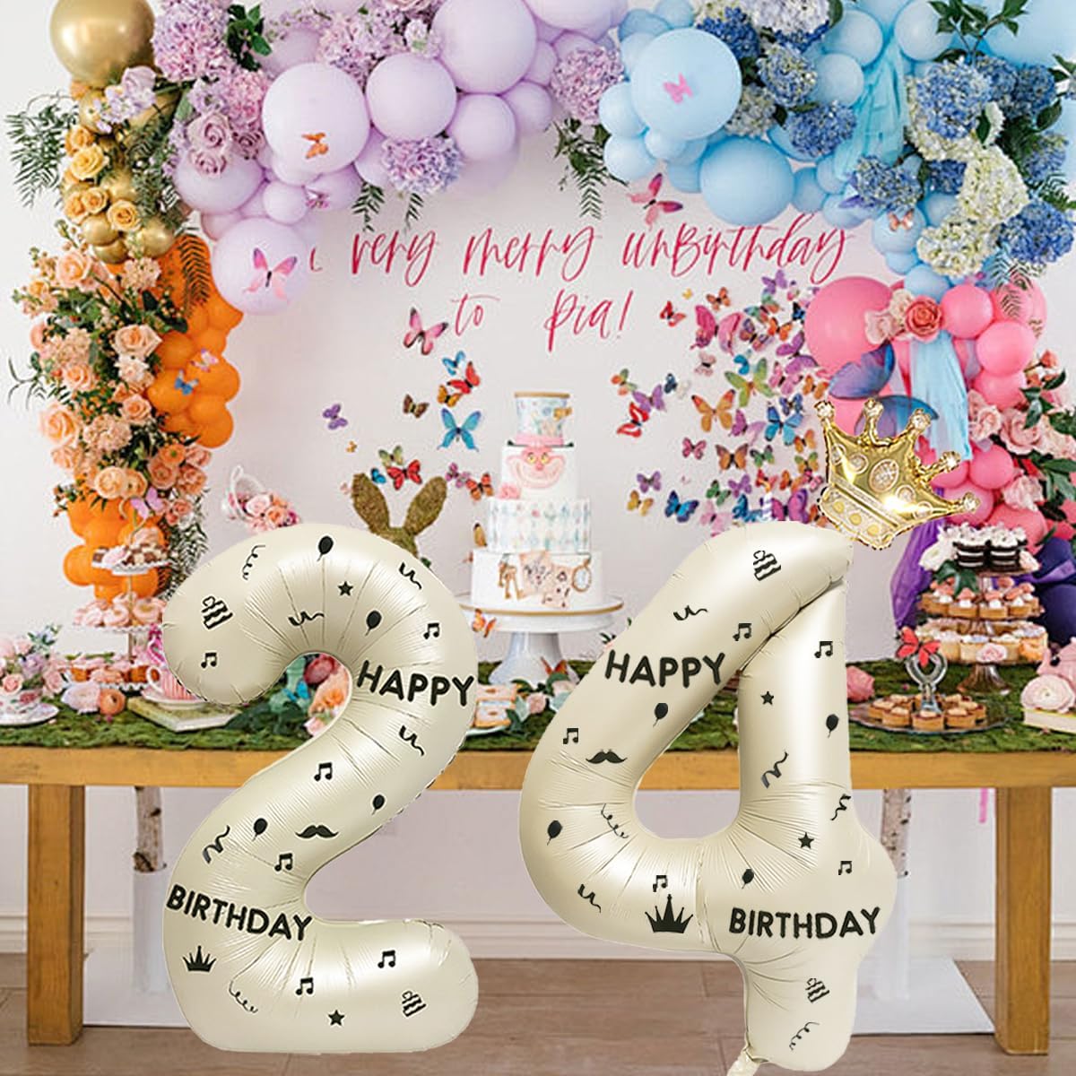 40 Inch White Foil Balloon Number 24,Crown 24th Birthday Party Decorative Balloons,Number Large Numbers Balloon 24,Girls Boys 24th Birthday