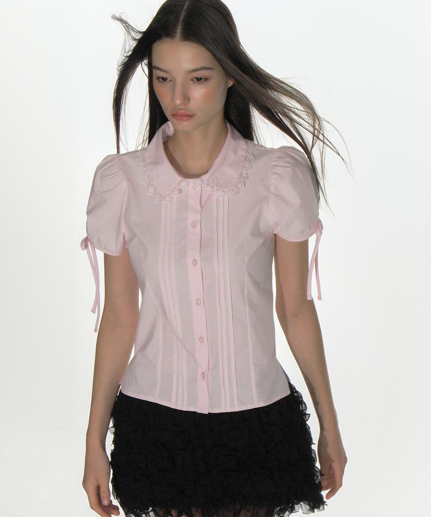 CRANK Pintuck Lace Collar Blouse_Pink