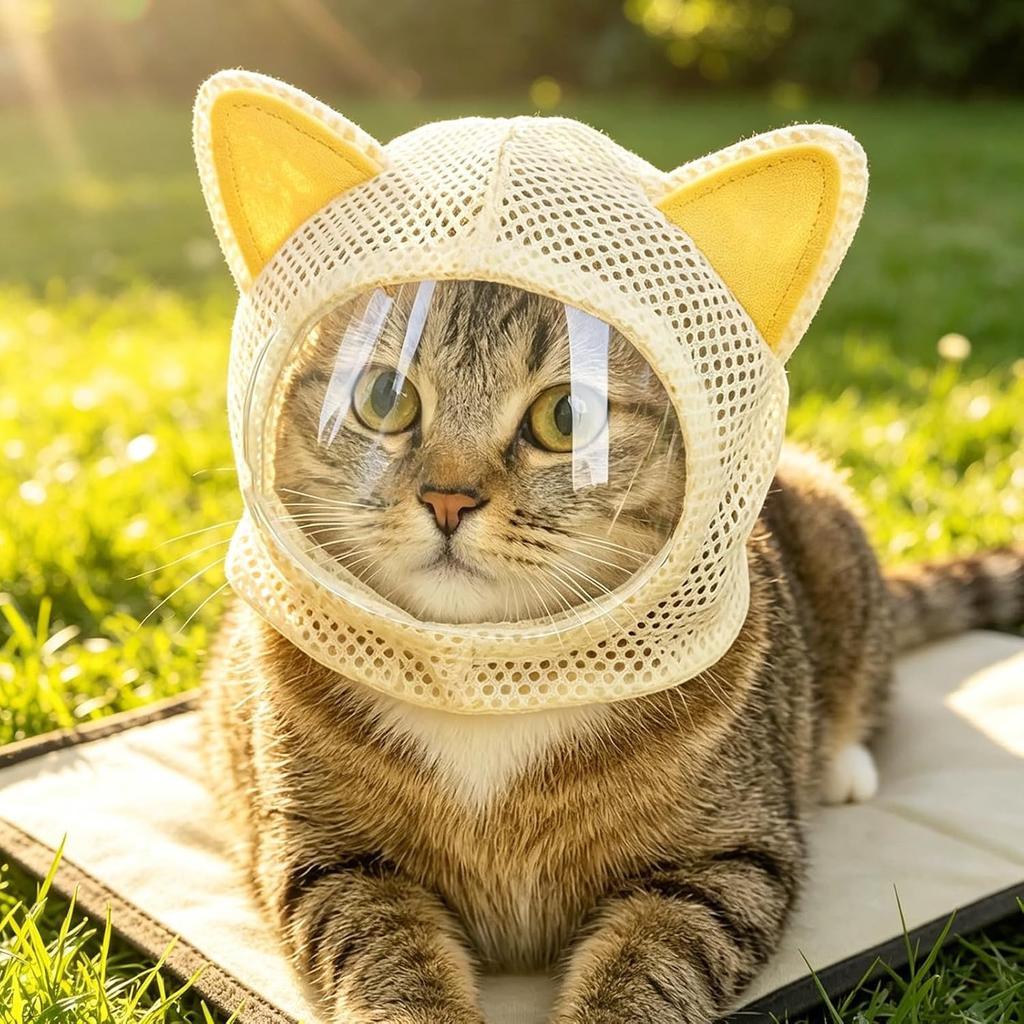 Adjustable Breathable Mesh Cat Mask - Cat Head Cover for Nail Trimming and Grooming, Transparent View, Lick-Proof, Scratching-Proof