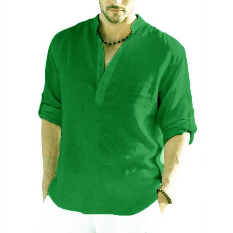Maglietta da Uomo in Lino a Maniche Lunghe Moda Maglia Intima Larga Tinta Unita Manica Lunga Camicia in Cotone e Lino Uomo