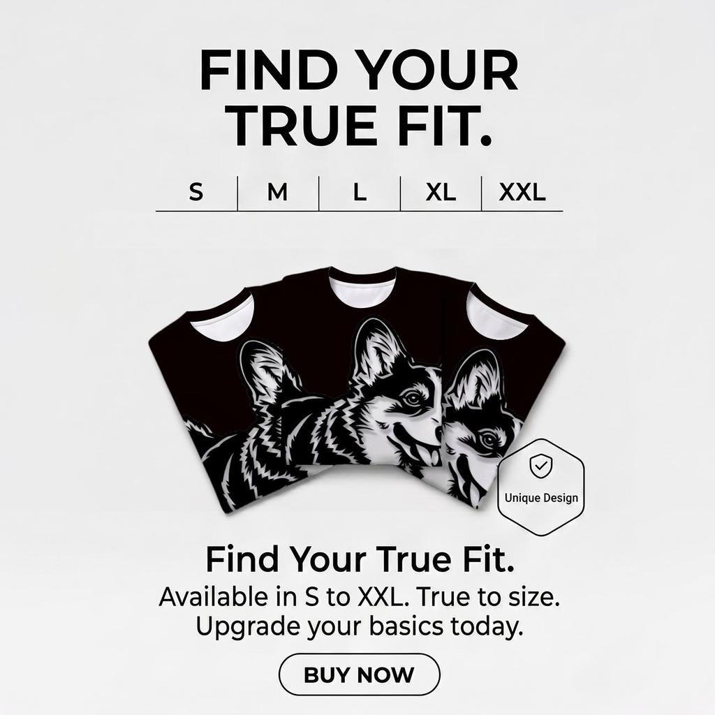 Men's Crew Neck 3D Print T-Shirt, Cute Corgi Dog Graphic Casual Short Sleeve Tee