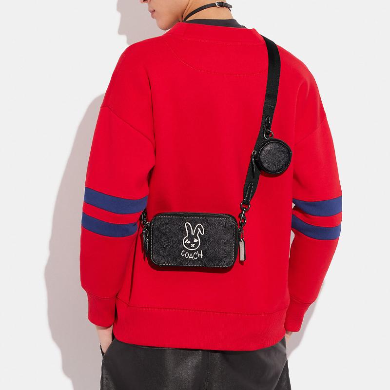 New COACH Charter Coated Canvas With Calfskin Combo Bag, Shoulder Bag, Crossbody Bag Trumpets Men's Black CF932-A5F