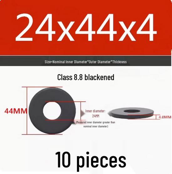 Blackened Flat Washer Gasket - Grade 8.8, Sizes M3 to M24