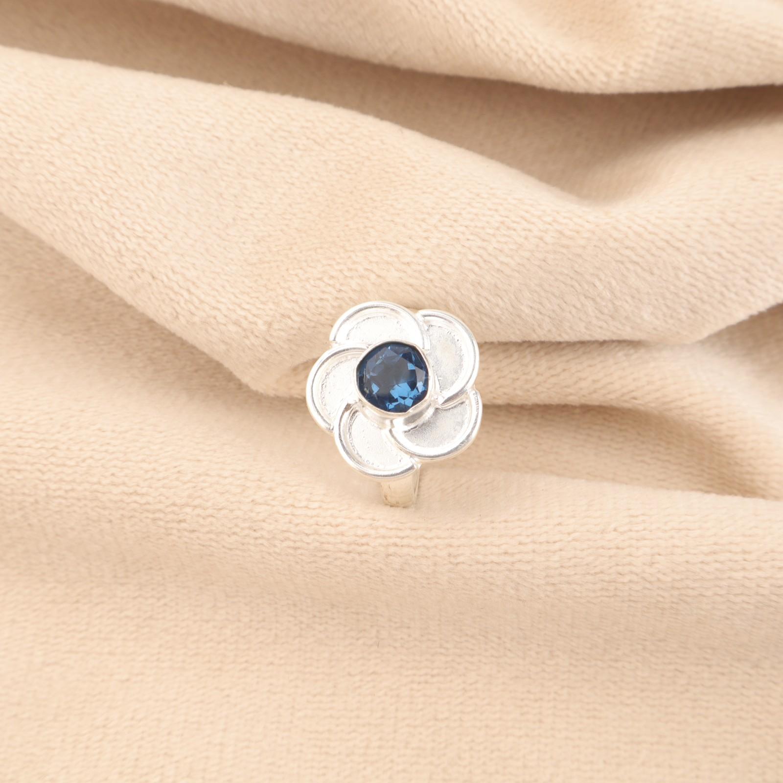 

Круглый натуральный лондонский голубой топаз серебро 925 пробы уникальное бохо кольцо-стейтмент для ношения в стопке RR-51-11 15