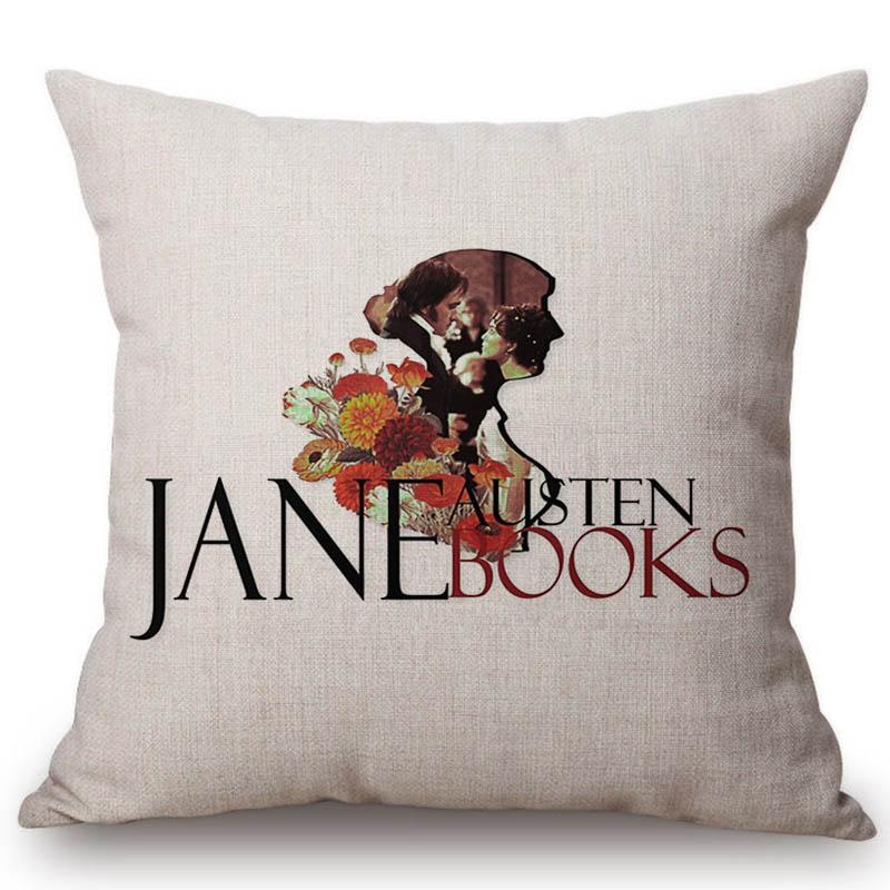 18" Square Floral Jane Austen Quotation Letter Print Sofa Throw Pillow Cover Case Cotton Linen Nordic Masterpiece Cushion Cover