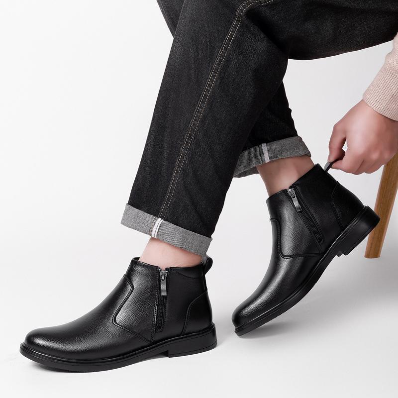 Fashion Fashion Quality Leather Ankle Boots Winter Velvet Warm Mens Casual Boots Outdoor Anti Slip Wear-resistant Business Chelsea Boots