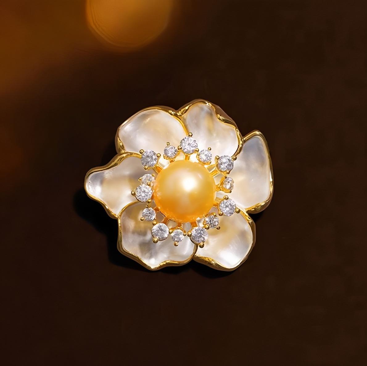 Camellia Brooch High-end Femininity Elegant Pearl Flower Pin High-end Versatile Corsage Coat with Accessories