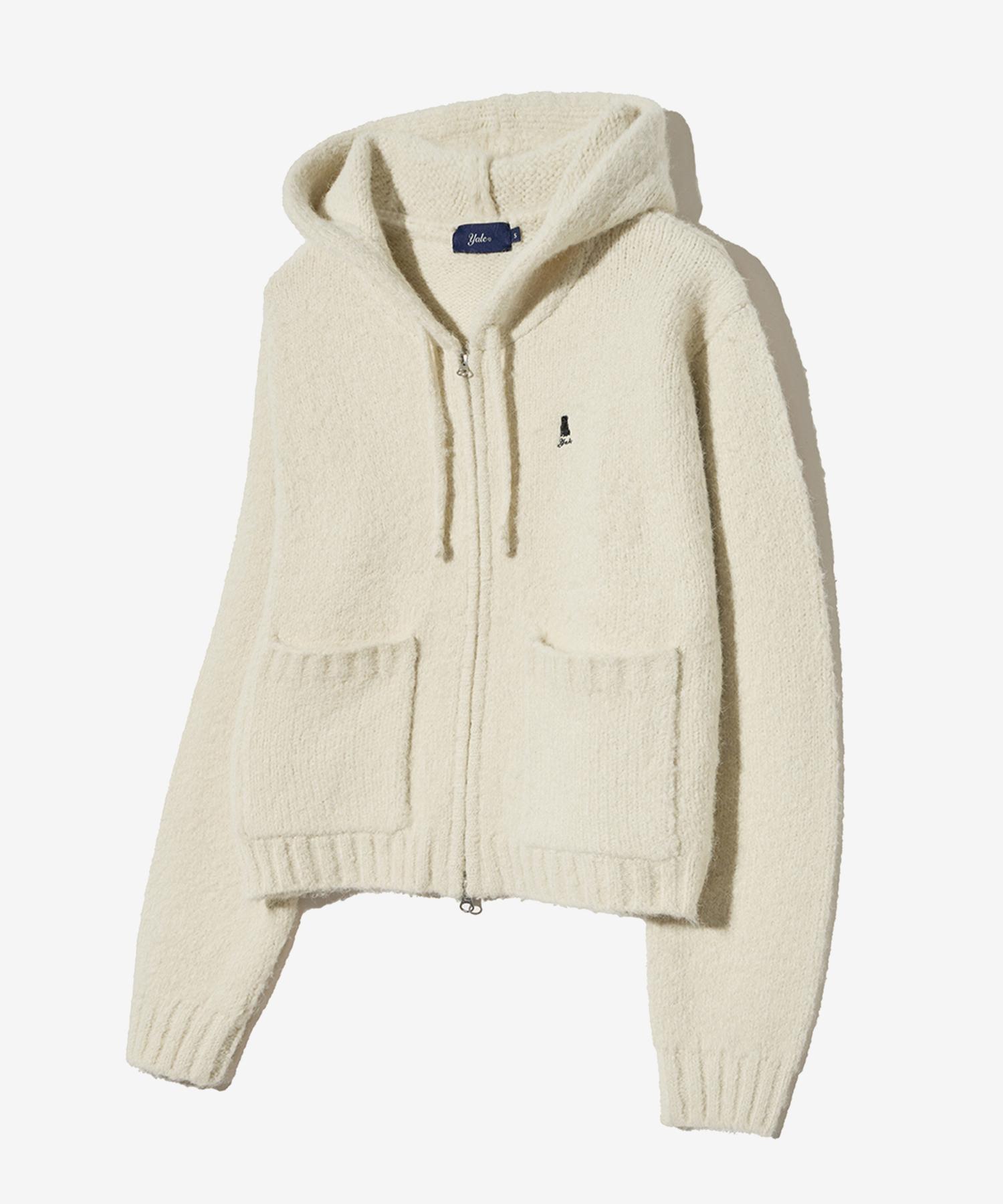 Yale Women S Hairy Crop Knit Zip-Up Hoodie_Ivory Ivory/L