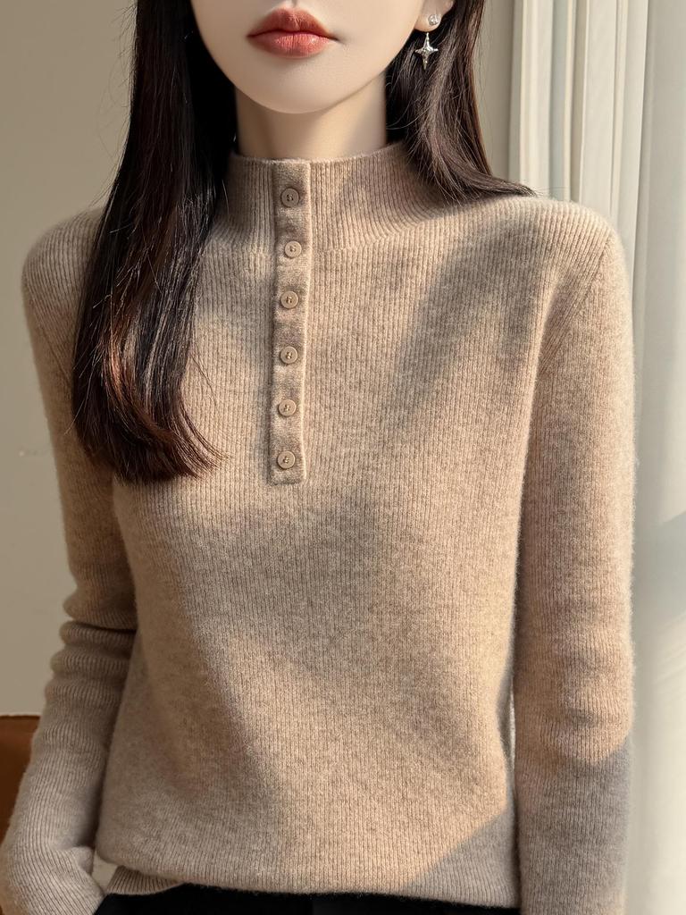 Women's Autumn/Winter High-End Three-Dimensional Crochet Slimming Half-High Collar Sweater