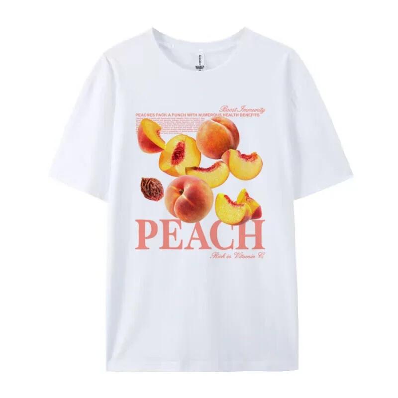 

Summer Hippie Cute Fruit Graphic Tees Vintage Peach Printed TShirts for Women Loose Short Sleeve Retro Aesthetic Fashion Tops S