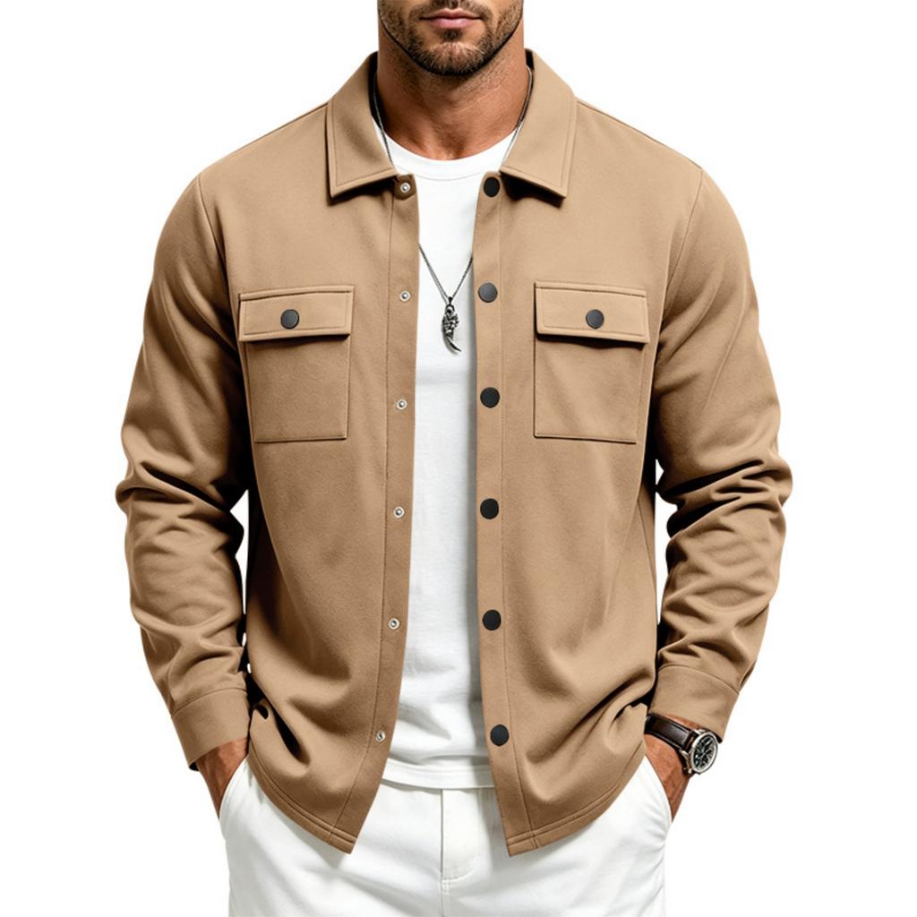 Men's Relaxed Fit Lined Jacket with Multi Pockets and Lapel Collar, Casual Winter Outerwear for Daily Wear