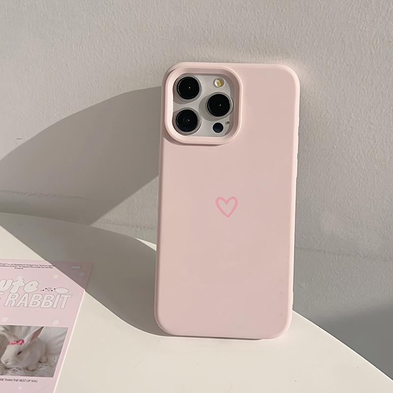 Korean Style Minimalist Pink Heart Phone Case For iPhone 11 12 13 14 15 16 17 Pro Max 16 Plus Shockproof Soft Silicone Cover