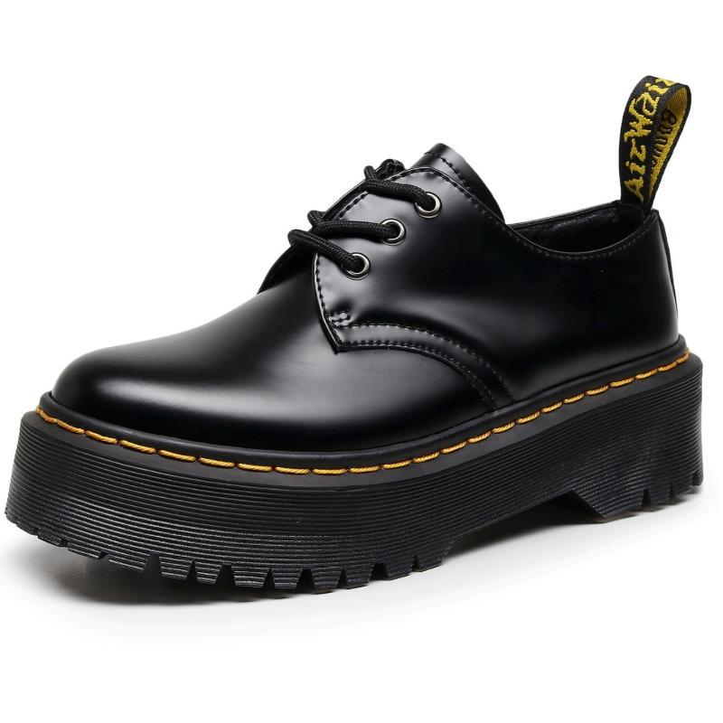 1 Quad Thick-soled Hole Martin Boots Leather Round Head Low-top Small Leather Shoes Female Students Thick-soled Muffin-soled Short Boots