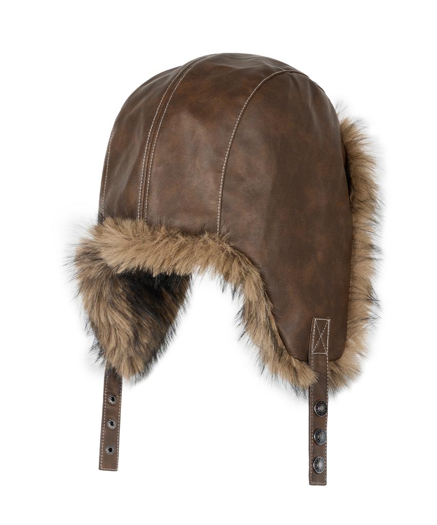 AAKAM Biker Leather Earflap Hat (Brown)