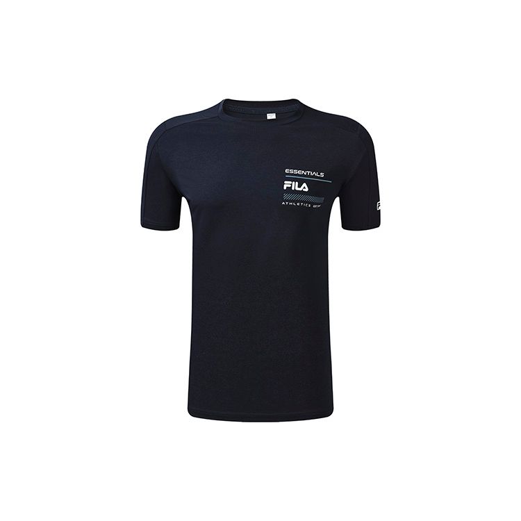 FILA Athletics Solid Color Letter Logo Round Neck Sports Simple Comfortable Casual Knit Short Sleeve T-Shirt Men T-Shirt Dark-Blue A11M231120F-NV