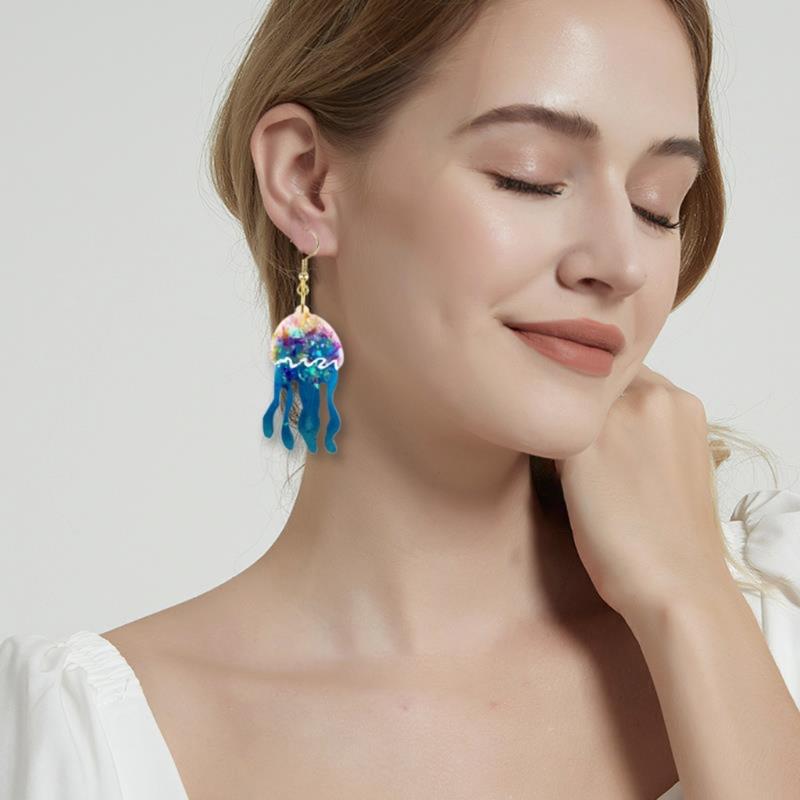 Glossy Shiny Earring Silicone Mould with Hole Jellyfish Shape Dangle Earring Epoxy Casting Mold for DIY Earrings Decor