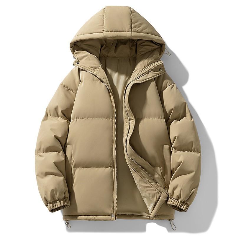 Unisex Thick Hooded Cotton Coat Winter Warm Casual Outerwear Men Women Teens Loose Fit Solid Color Jacket