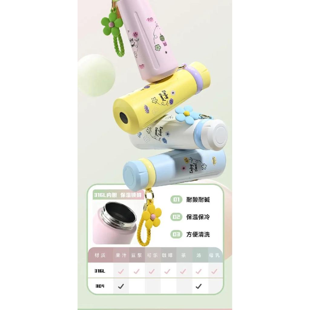 Creative Colored Insulated Flask Water Cup Children'S Fun 316 Stainless Steel Water Bottles Portable Flower Thermos Mug Cup