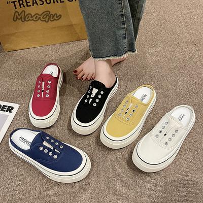 Fashion Slip On Comfortable Canvas Casual Shoes Women's Mules Thick Bottom Versatile Adults Footwear Spring Autumn Lady Slippers Fashion