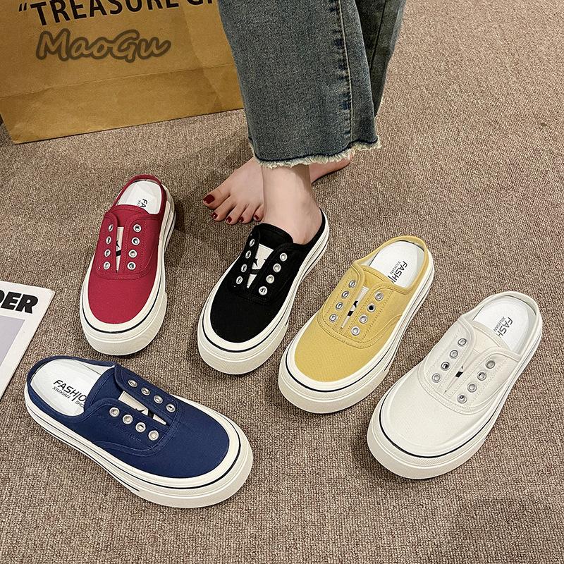Fashion Slip on Comfortable Canvas Casual Shoes Women's Mules Thick Bottom Versatile Adults Footwear Spring Autumn Lady Slippers Fashion