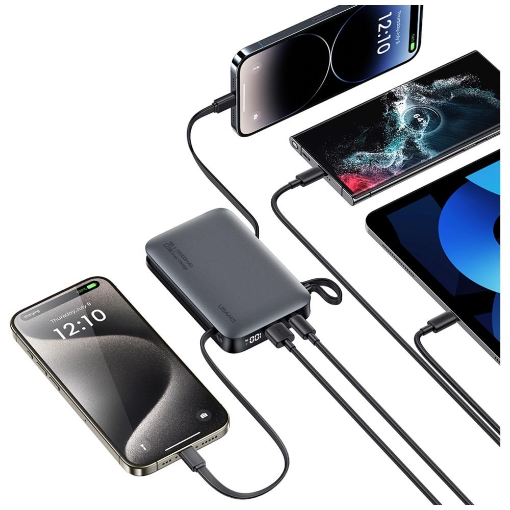 Powerbank 10000mAh 20W USAMS XR Series Z Kablem USB-C/Lightning Czarny