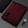 Men's Casual V-Neck Solid Color Knit Sweater - Autumn/Winter Long Sleeve Base Layer