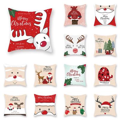 Housse de coussin motif Père Noël et Cerf Style Dessin Animé Noël Mignon Décoration Canapé Salon Maison Carré