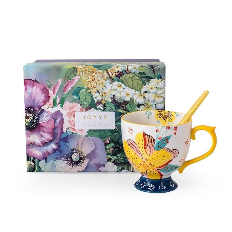 JOYYE Hand-Painted Ceramic Mug with Spoon