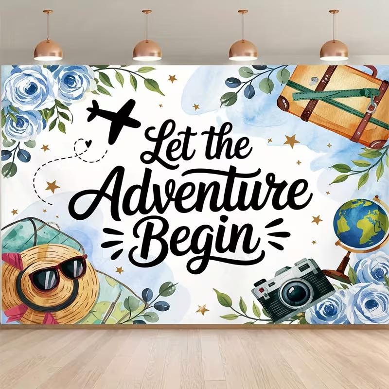 

2D Let The Adventure Begin Backdrop for Travel Themed Birthday Party 47.2x31.5inch/120*80cm