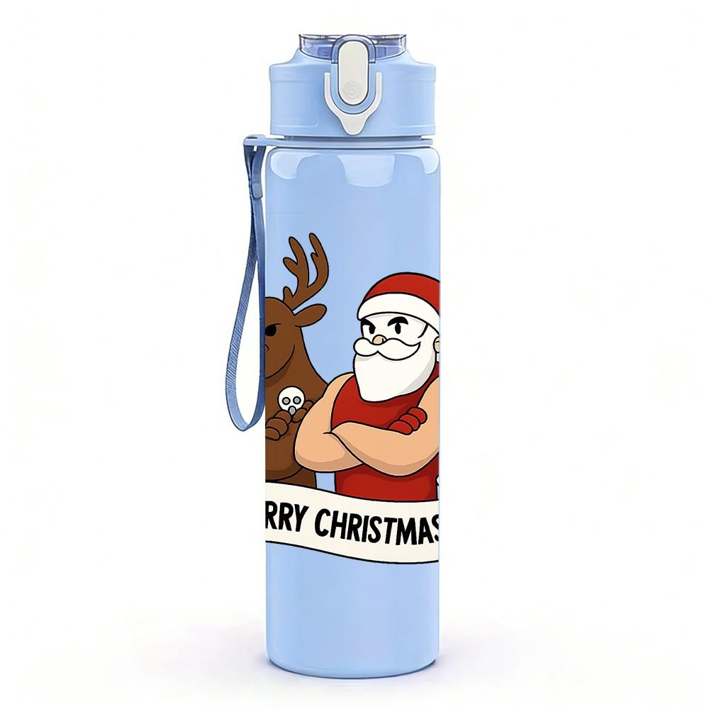 1PC Santa Deer Christmas 750ml Color Plastic Sports Water Bottle Leakproof Flip Straw Lid Suitable for Sports Office Home Use