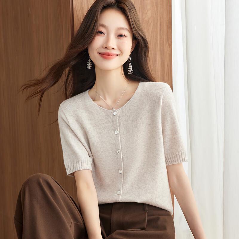 

Srcr Women s 100% Merino Wool Short Sleeve Knit Cardigan L