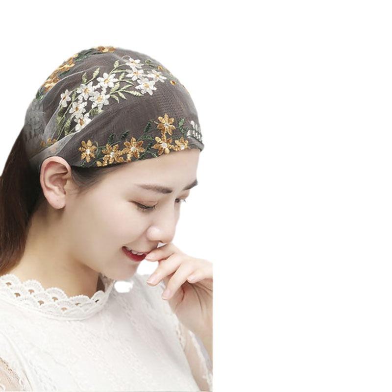 Lace Mesh Breathable Flower Headband Wide Hair Hoop Hairband for Washing Face Cover Gray Hair