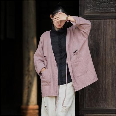 Women Vintage Belt Shirts Solid Color Patchwork Pockets Blouses Autumn Loose Hole Female Shirts