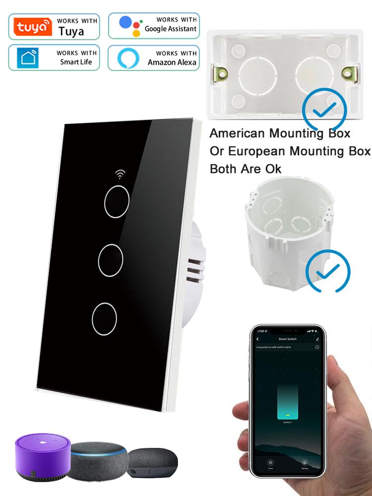 Tuya Smart Switch Alexa Interruptor Inteligente WiFi RF433 Wireless Remote APP Voice Control No Neutral Wir Required Touch Panel