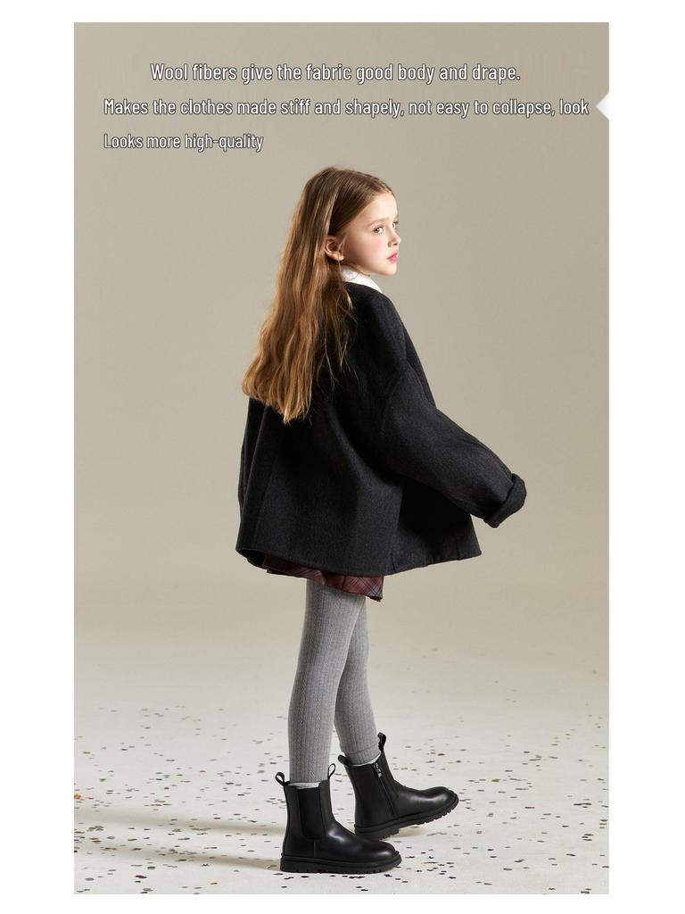Girls' 2025 Double-Sided Wool Coat - Winter Warm, Collarless, Loose-Fit Layering Coat