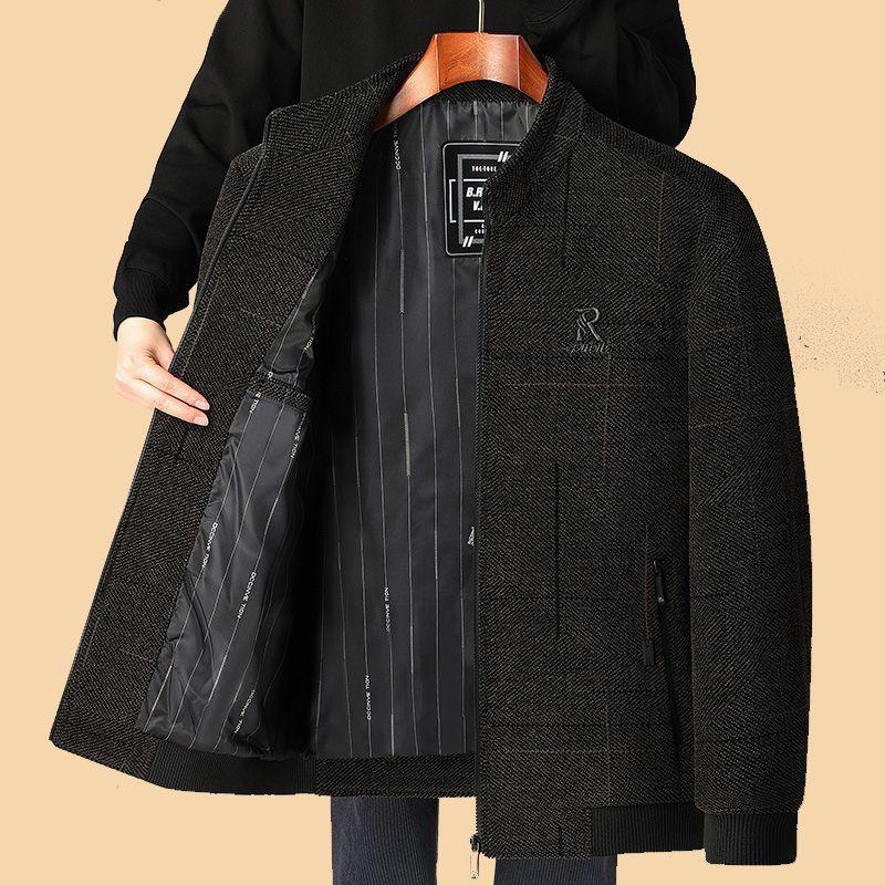 

Men s Thickened Casual Zipper Jacket Stand-up Collar Warm Office Jacket XS