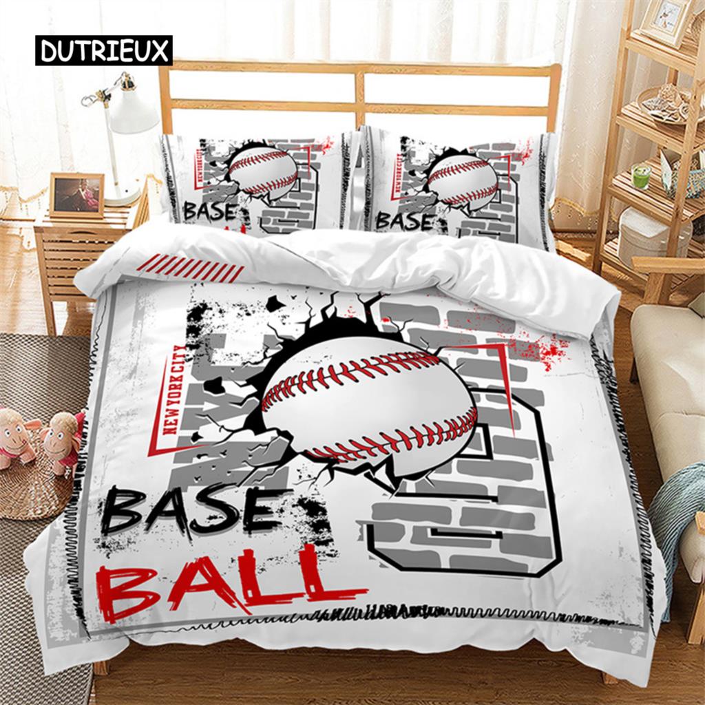 Boys Basketball Duvet Cover 3D Ball Pattern Sports Theme Bedding Set Queen Microfiber Football Competitive Game Comforter Cover