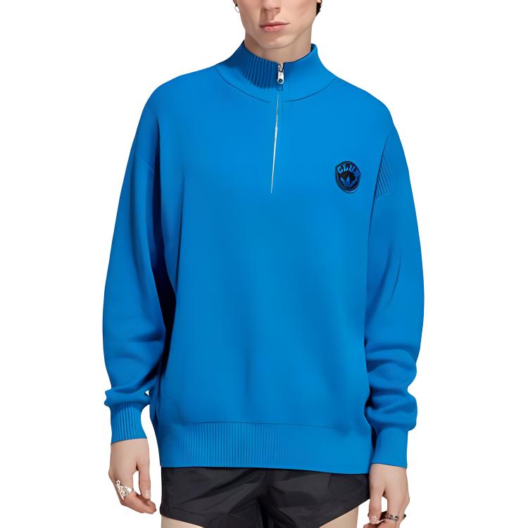 Adidas Solid Color Zip-Up Knit Sweater Men Tops Blue IA2499