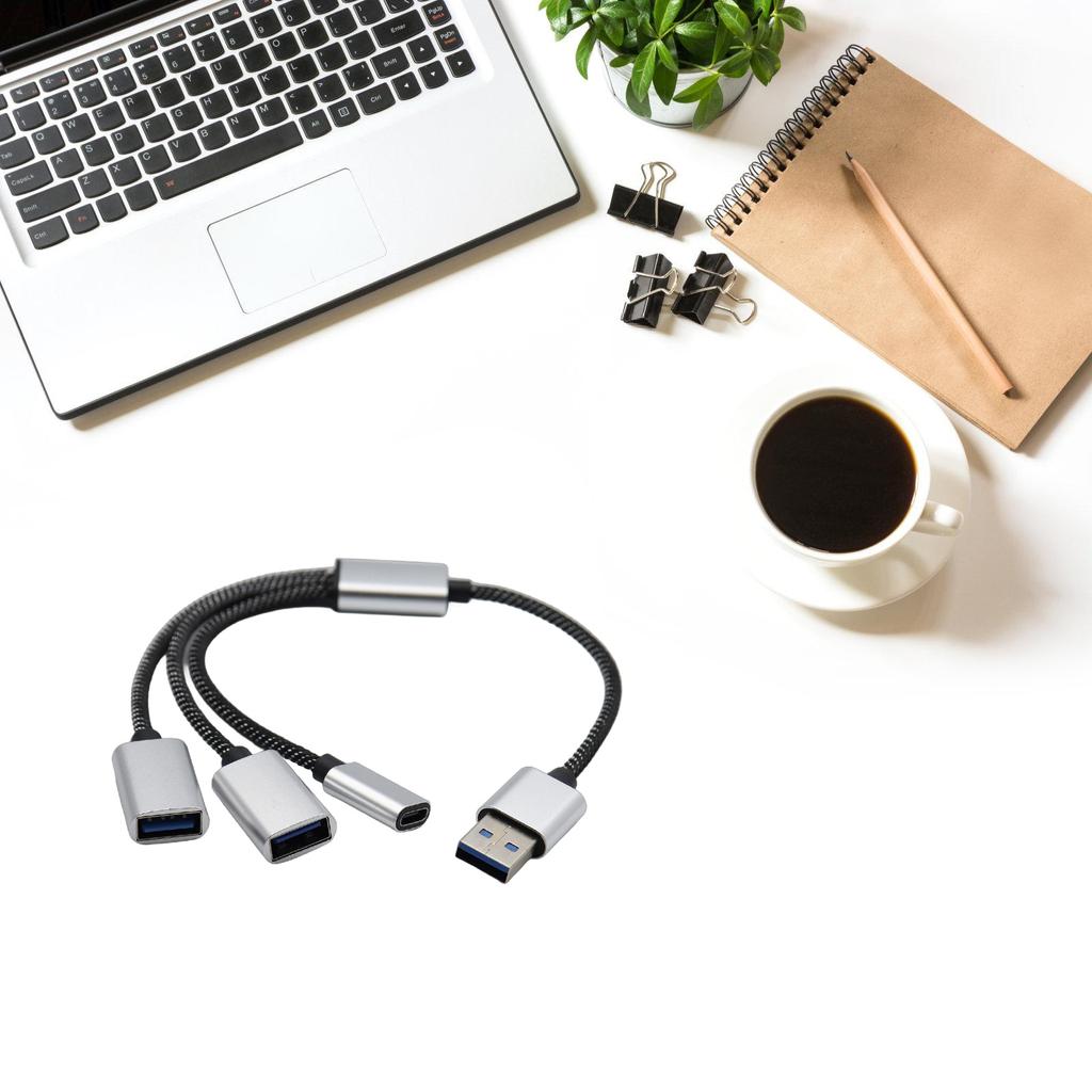 USB 2.0 Power Splitter Cable 1 Male To 2 Female Adapter with USB C for Charging and Data Sync For Laptop Computer