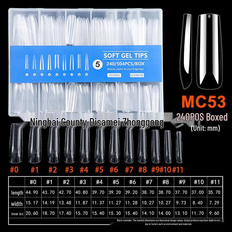 

40mm+ Extra Long Water Pipe Nail Tips - 2XL Seamless Transparent Full/Half Cover False Nails, 240 Pieces