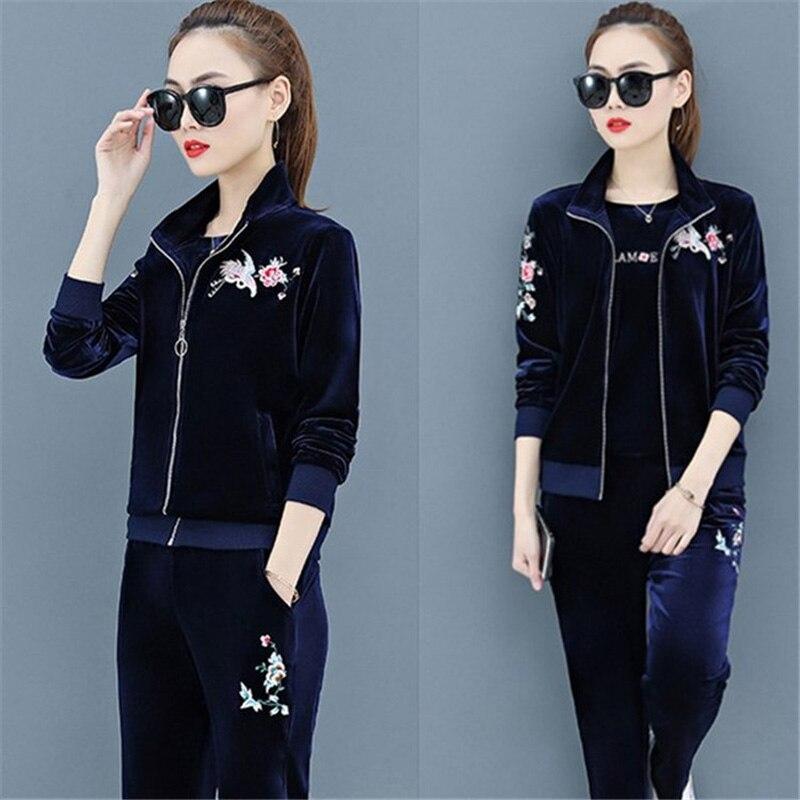 

Женские спортивные костюмы Велюровые костюмы Комплект из 3 предметов Модная свободная толстовка Одежда Женская велюровая спортивная одежда XXXXL сапфир синий