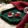 Cute Holiday Party Jewelry 1 Pair Christmas Stud Earrings, Sparkly Red Rhinestone Stocking for Women And Santa Hat Gifts Decorative Winter Earrings