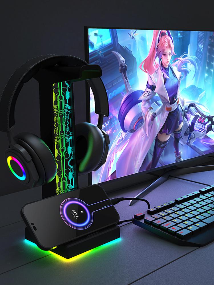 RGB Headphone Stand Holder Rack 10 Lighting Effects Headset Support Stand Space Saving Desktop Organizer Vertical Bracket Hanger