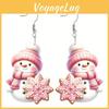 Theme Cute Christmas Cartoon Pink Hat Scarf Snowman Pattern Earrings Women