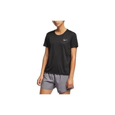 Camiseta Deportiva Miler Logo Sólido Cuello Redondo Corte Holgado Manga Corta Mujer Tops Negro AJ8121-010
