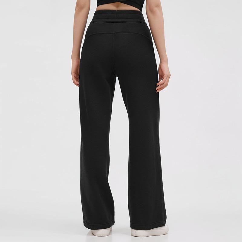 Autumn and winter women's yoga new sports and leisure high waist loose drawstring straight fleece warm wide leg sweater pants