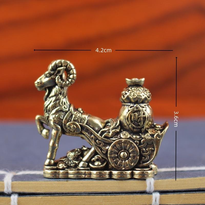 2027 Chinese Zodiac Goat Brass Figurine Polished Handmade Lucky Sheep Statue Ornament for Living Room Shelf Decor New Year Gift