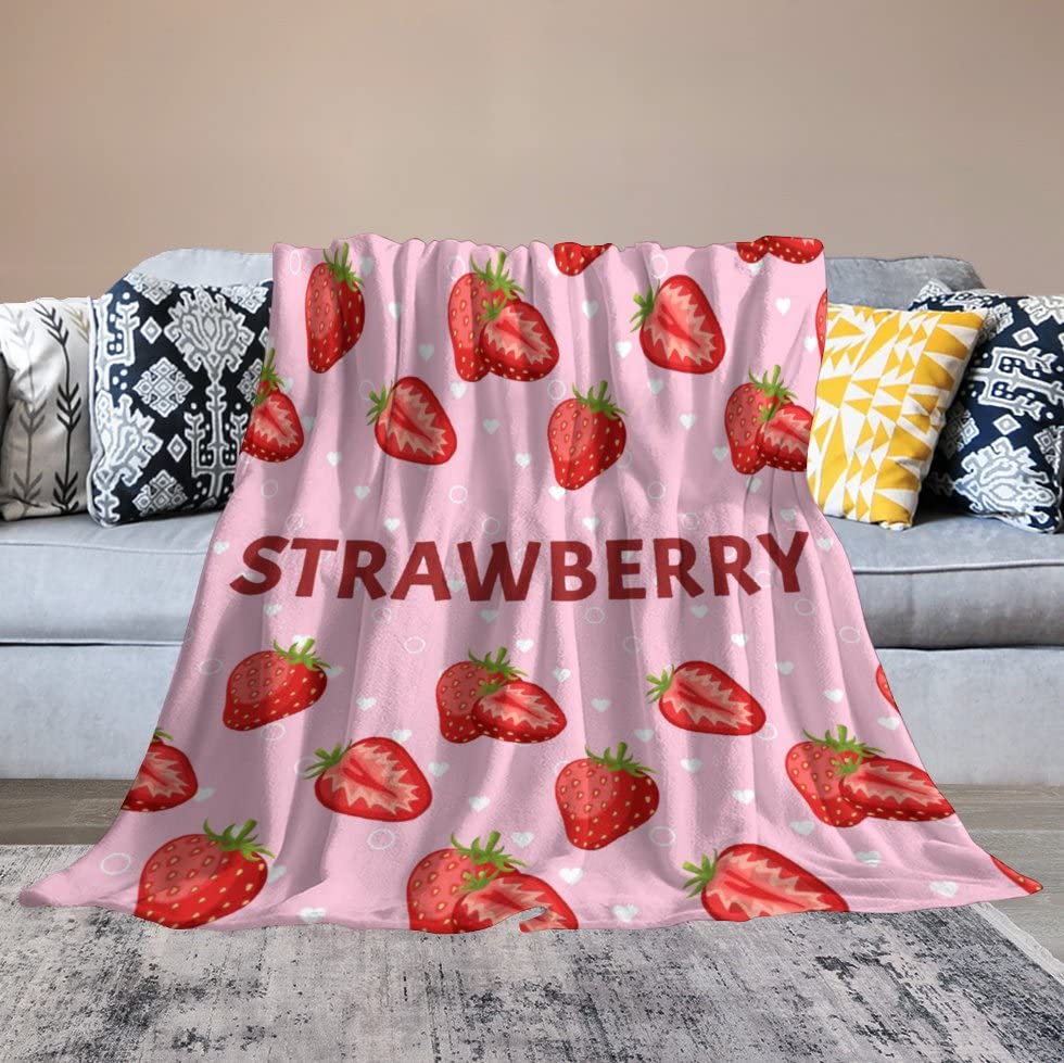 Cute Strawberry Blanket, Plush Soft Warm Flannel Sweet Fruit Throw Blanket for Couch, Travel, Bed, Outdoor, Gift for Teen Adult