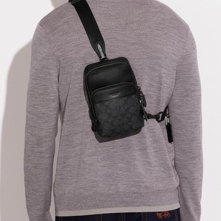 New COACH Gotham Elegant Calfskin With Coated Canvas One Shoulder Crossbody Sling Bags Mini Men's Black CC091-CHR